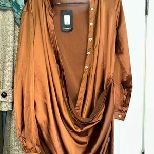 Fashion Nova Asymmetrical Dress in Copper Brown